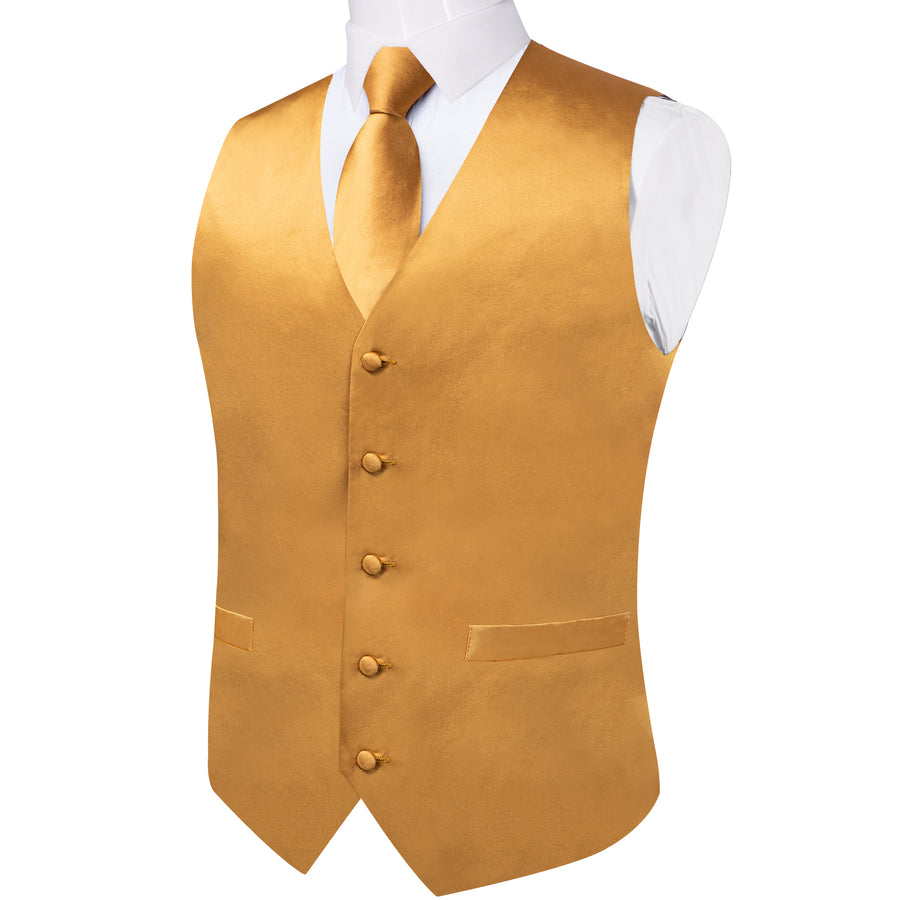Satin Golden Solid Vest Set vest set    - Sophisticated Gentlemen