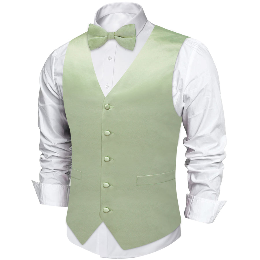 Avocado Green Solid Silk Men's Vest Set vest set    - Sophisticated Gentlemen