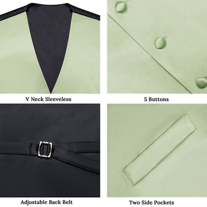 Satin Light Green Solid Men's Bowtie Vest Set vest set    - Sophisticated Gentlemen