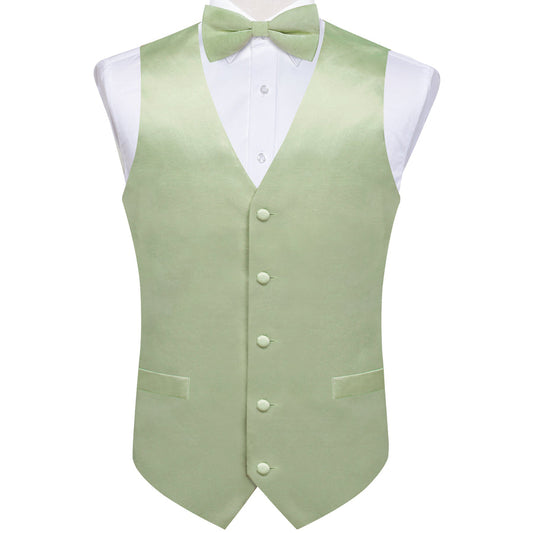 Satin Light Green Solid Men's Bowtie Vest Set vest set S (Chest 40")   - Sophisticated Gentlemen