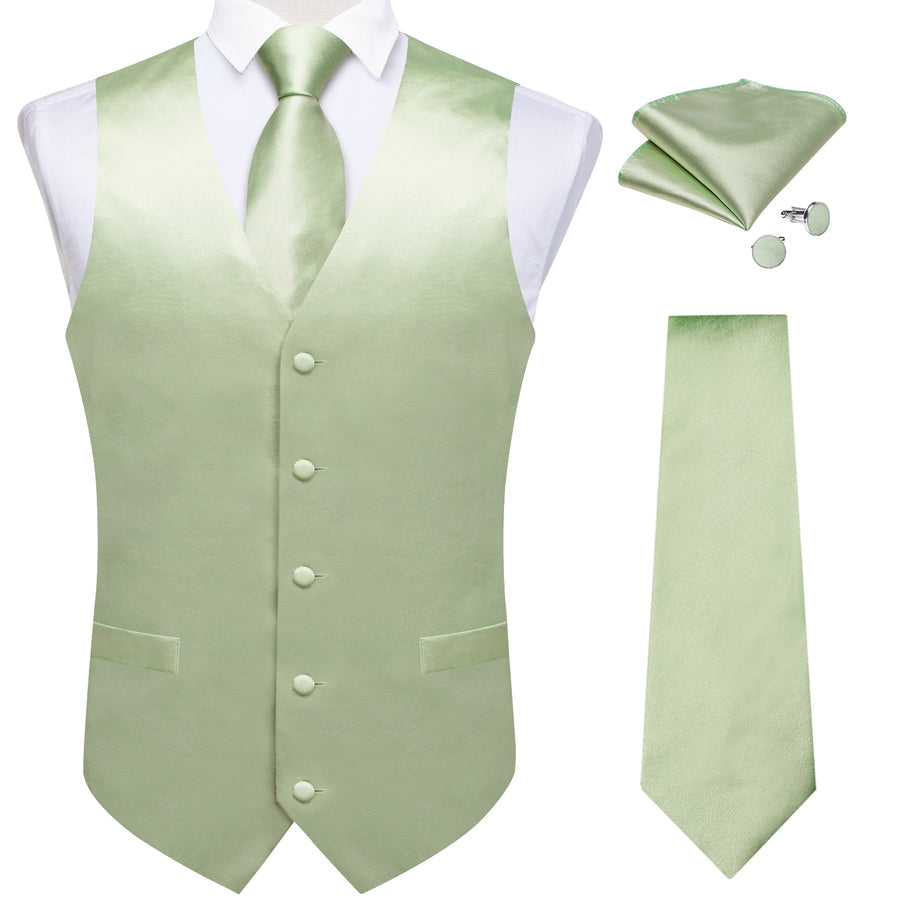 Satin Light Green Suit Vest Set vest set    - Sophisticated Gentlemen