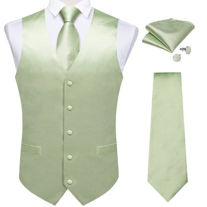 Satin Light Green Suit Vest Set vest set    - Sophisticated Gentlemen