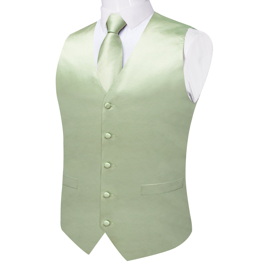 Satin Light Green Suit Vest Set vest set    - Sophisticated Gentlemen