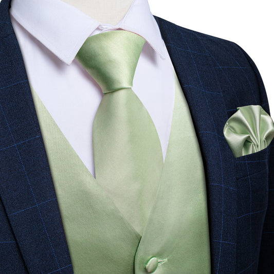 Satin Light Green Suit Vest Set vest set S (Chest 40")   - Sophisticated Gentlemen