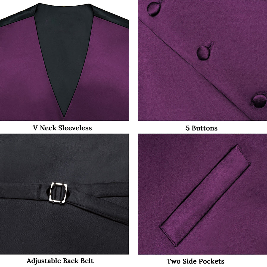 Satin Dark Purple Solid Men's Bowtie Vest Set vest set    - Sophisticated Gentlemen