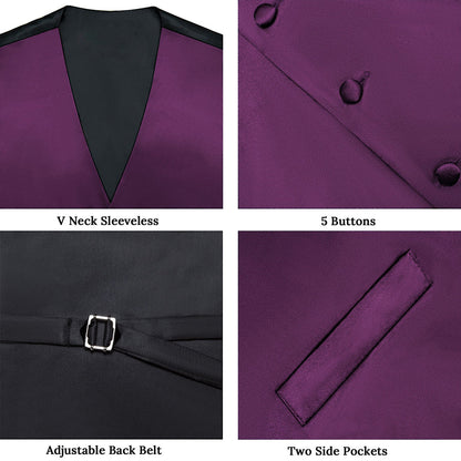 Satin Dark Purple Solid Men's Bowtie Vest Set vest set    - Sophisticated Gentlemen