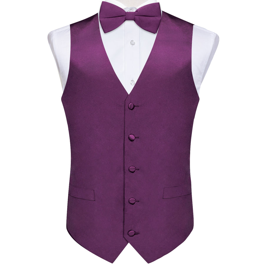 Satin Dark Purple Solid Men's Bowtie Vest Set vest set S (Chest 40")   - Sophisticated Gentlemen