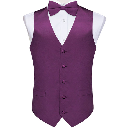Satin Dark Purple Solid Men's Bowtie Vest Set vest set S (Chest 40")   - Sophisticated Gentlemen