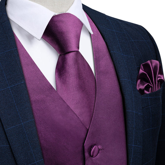 Dark Purple Solid Vest Set vest set    - Sophisticated Gentlemen