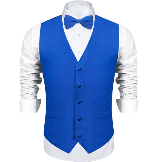 Klein Blue Solid Silk Men's Vest Set vest set S (Chest 40")   - Sophisticated Gentlemen