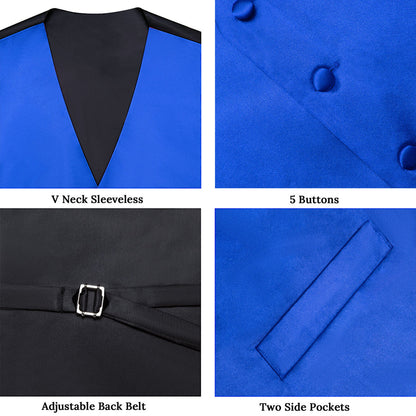Satin Blue Klein Solid Vest Set vest set    - Sophisticated Gentlemen