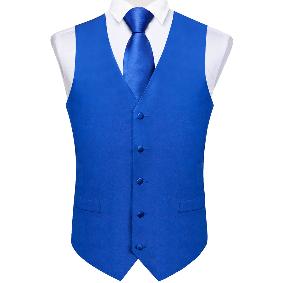 Satin Blue Klein Solid Vest Set vest set    - Sophisticated Gentlemen