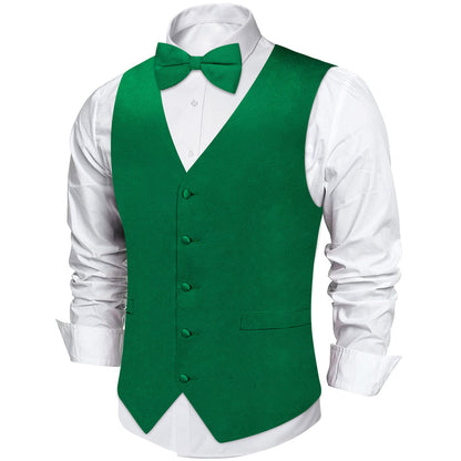 Emerald Green Solid Silk Men's Vest Set vest set    - Sophisticated Gentlemen