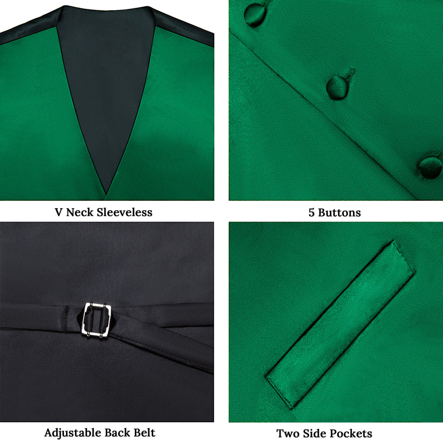 Satin Green Solid Men's Vest Set vest set    - Sophisticated Gentlemen