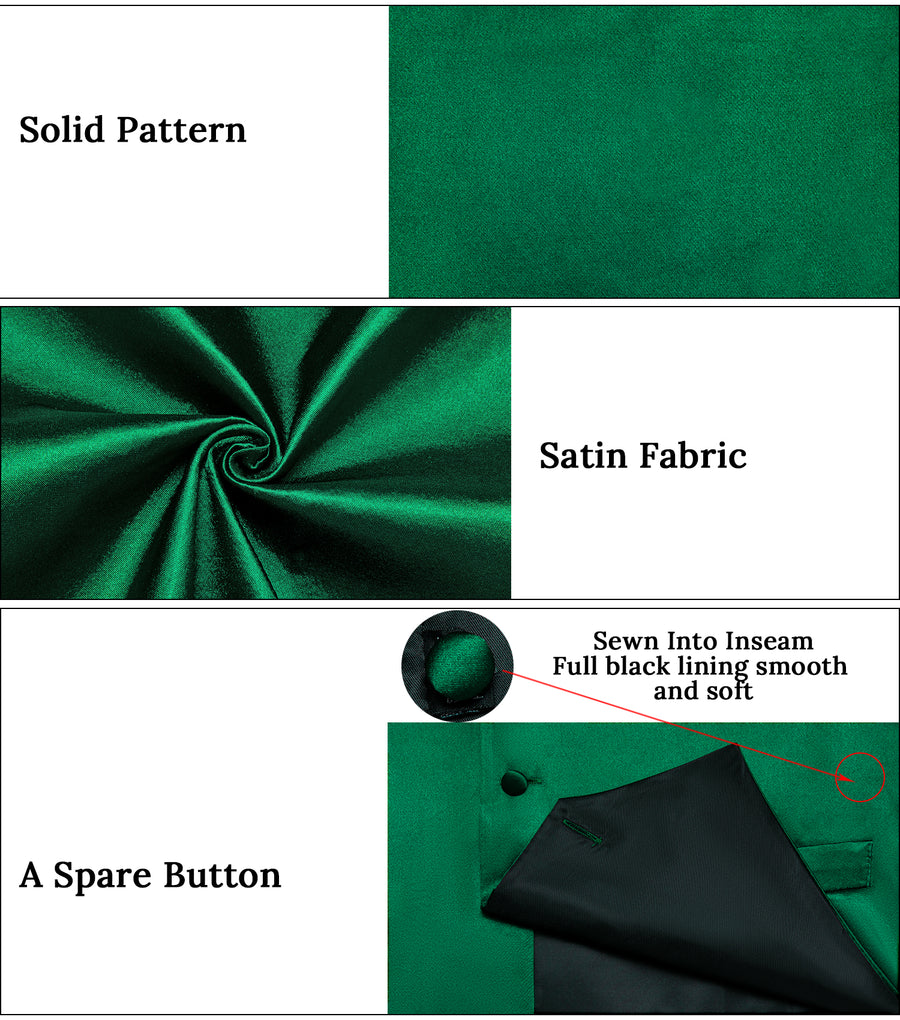 Satin Green Solid Men's Vest Set vest set    - Sophisticated Gentlemen