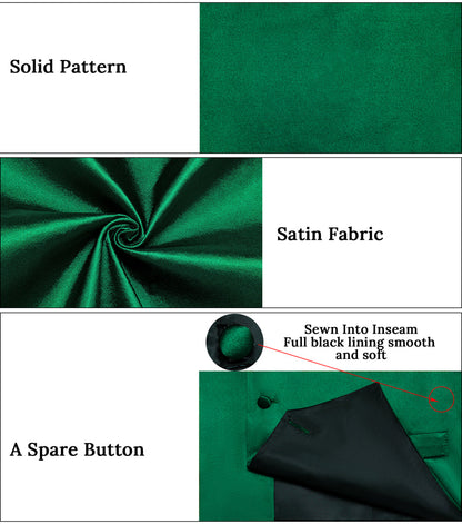 Satin Green Solid Men's Vest Set vest set    - Sophisticated Gentlemen
