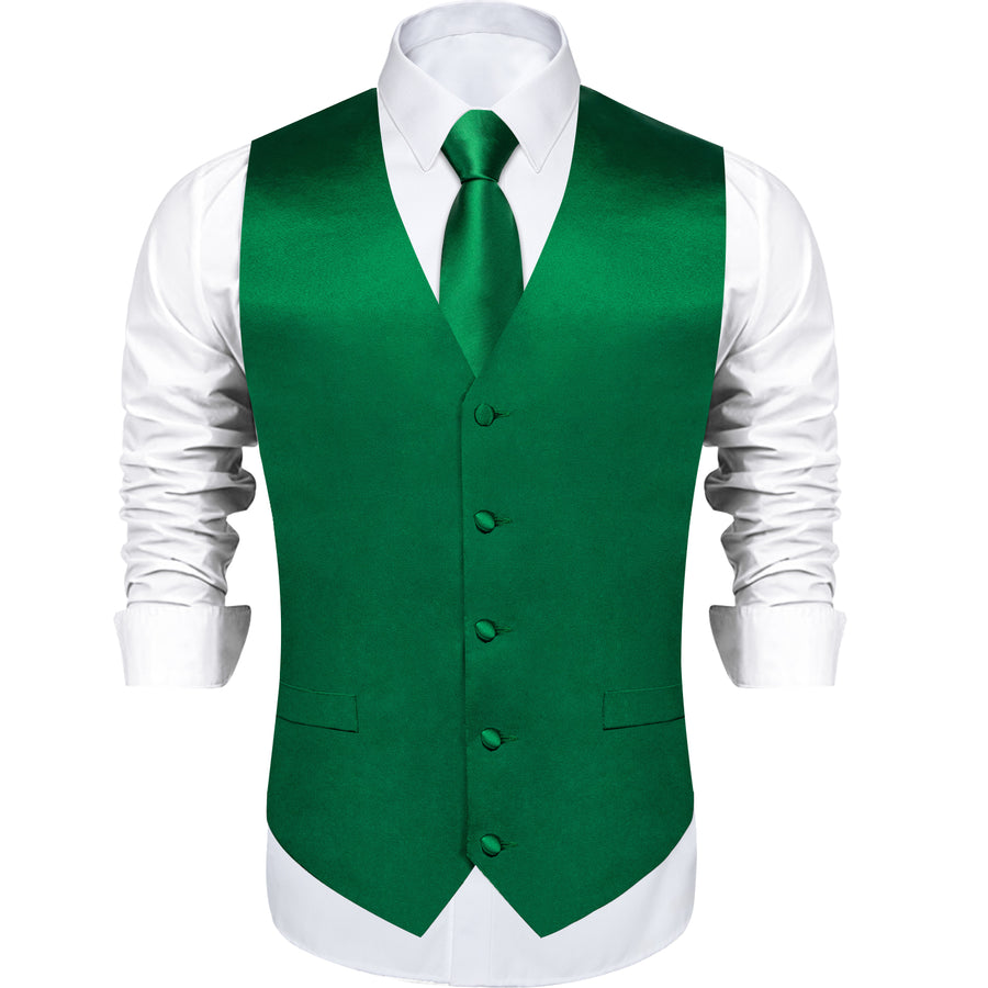 Satin Green Solid Men's Vest Set vest set    - Sophisticated Gentlemen