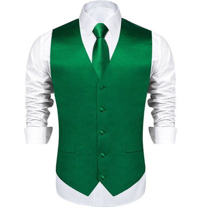 Satin Green Solid Men's Vest Set vest set    - Sophisticated Gentlemen