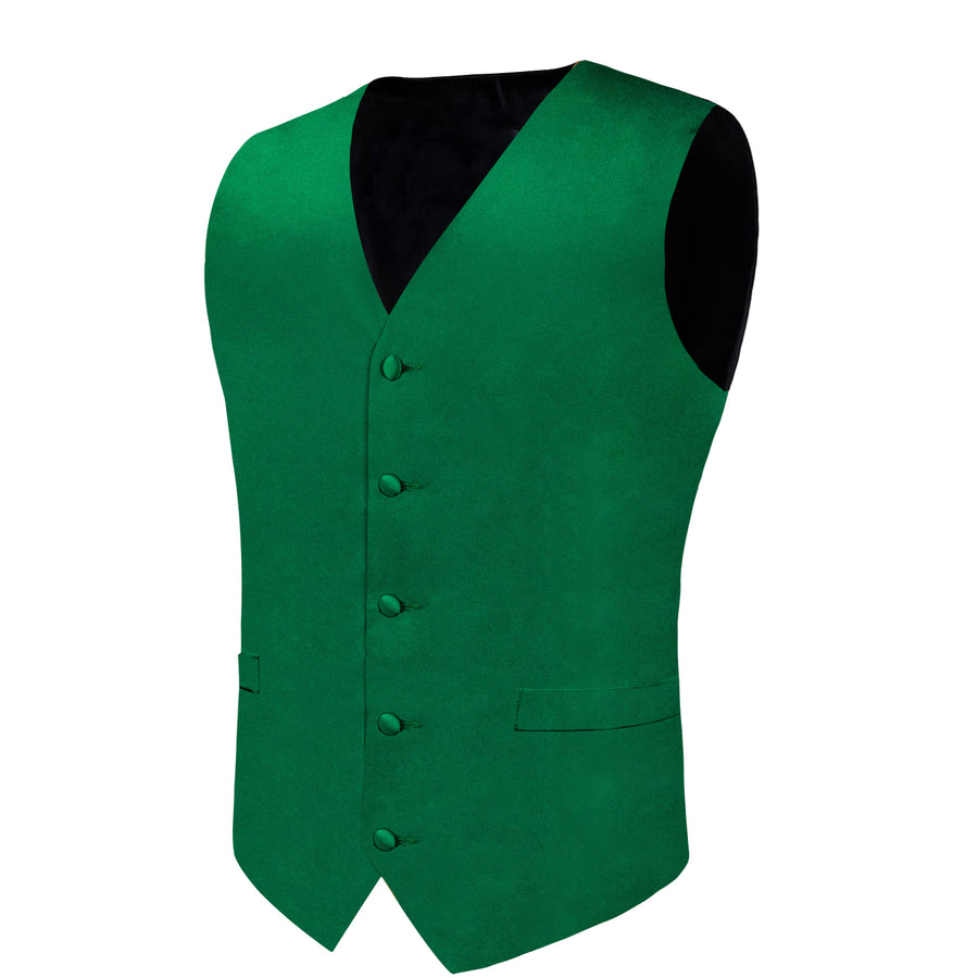 Satin Green Solid Men's Bowtie Vest Set vest set    - Sophisticated Gentlemen