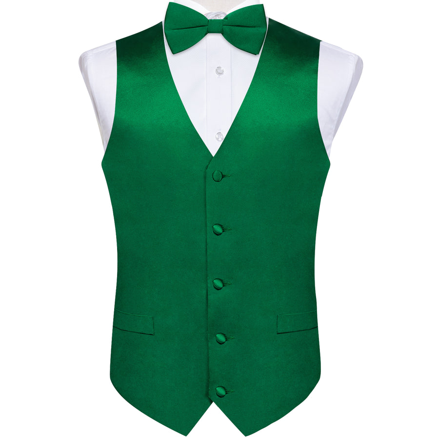 Satin Green Solid Men's Bowtie Vest Set vest set S (Chest 40")   - Sophisticated Gentlemen