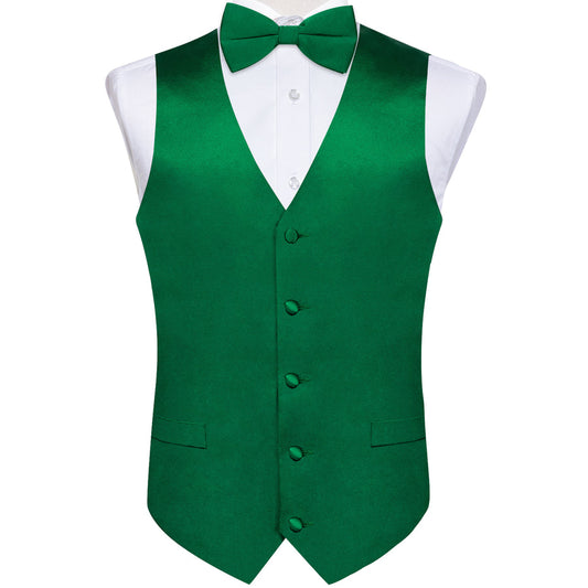 Satin Green Solid Men's Bowtie Vest Set vest set S (Chest 40")   - Sophisticated Gentlemen