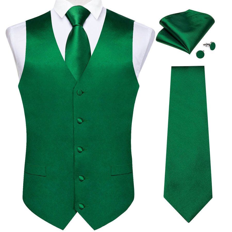 Satin Green Solid Men's Vest Set vest set    - Sophisticated Gentlemen