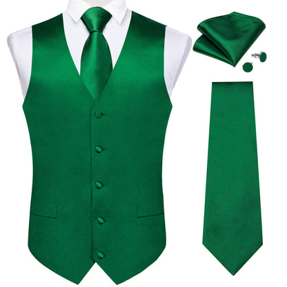 Satin Green Solid Men's Vest Set vest set    - Sophisticated Gentlemen