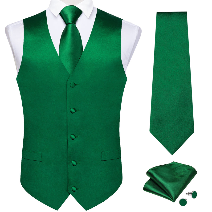 Satin Green Solid Men's Vest Set vest set    - Sophisticated Gentlemen