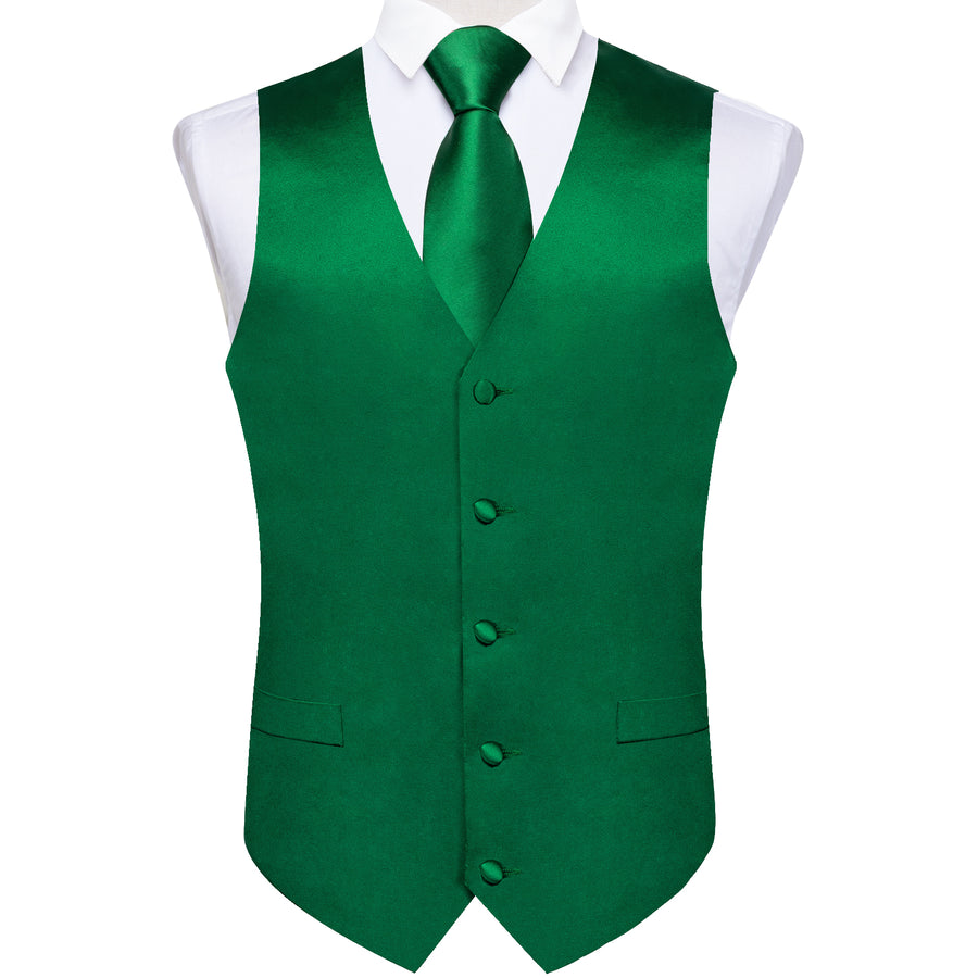 Satin Green Solid Men's Vest Set vest set    - Sophisticated Gentlemen