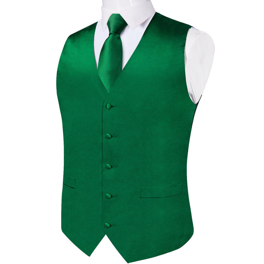 Satin Green Solid Men's Vest Set vest set    - Sophisticated Gentlemen