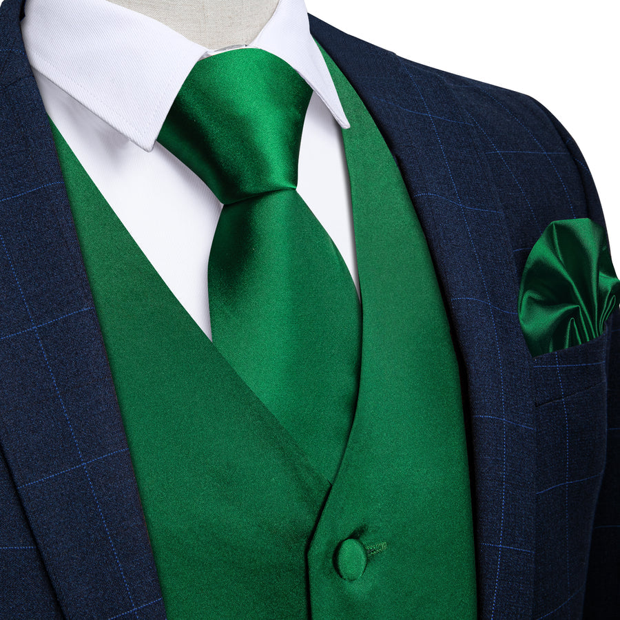 Satin Green Solid Men's Vest Set vest set S (Chest 40")   - Sophisticated Gentlemen
