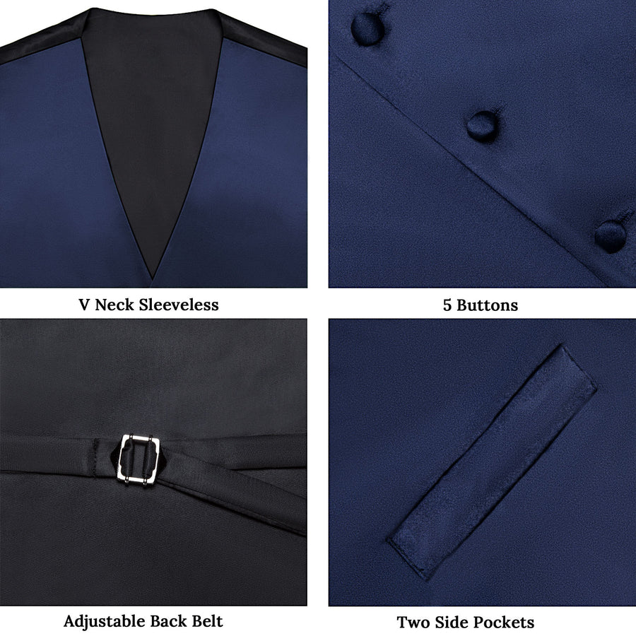 Dark Blue Solid Satin Men's Vest Set vest set    - Sophisticated Gentlemen