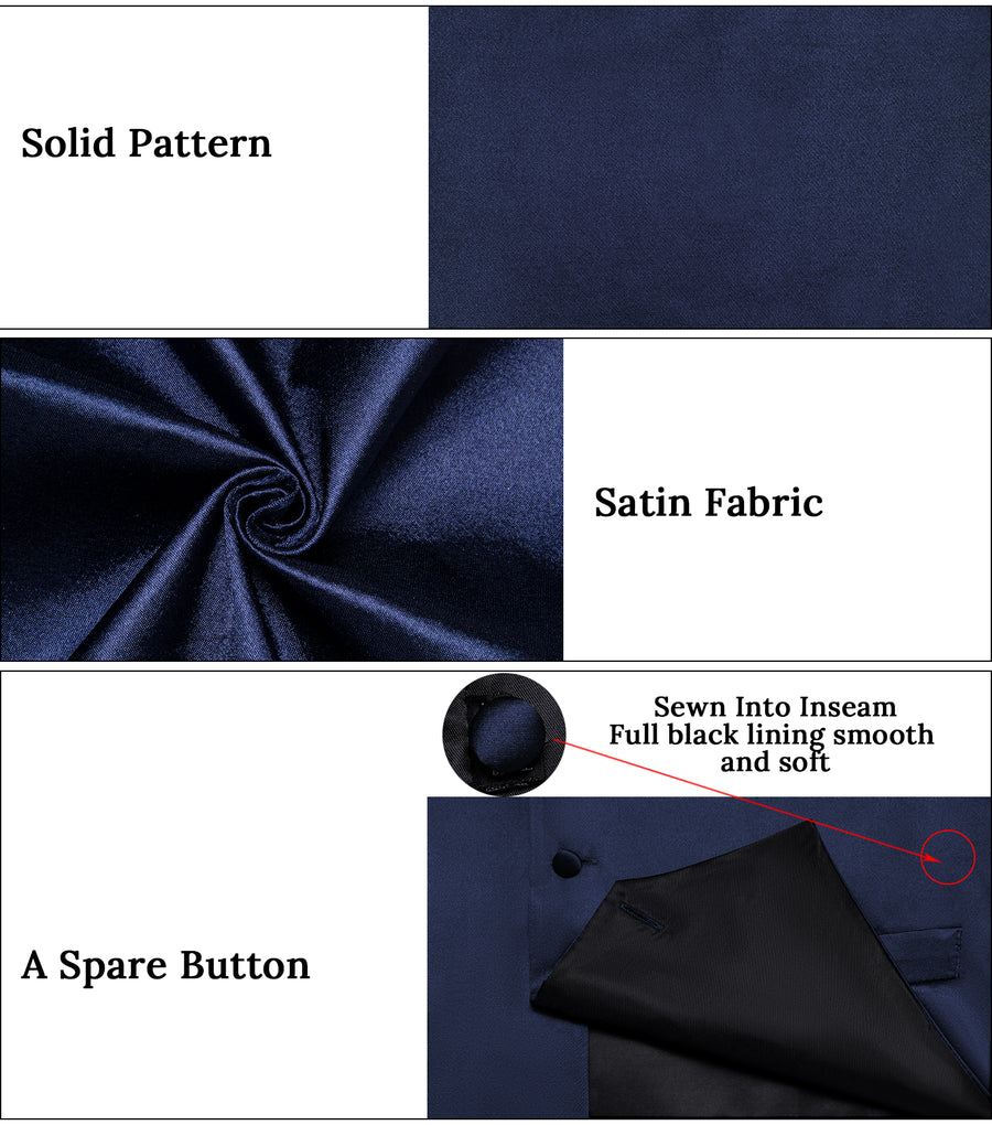 Dark Blue Solid Satin Men's Vest Set vest set    - Sophisticated Gentlemen