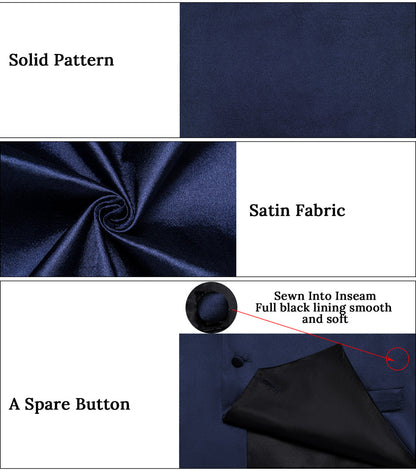 Dark Blue Solid Satin Men's Vest Set vest set    - Sophisticated Gentlemen