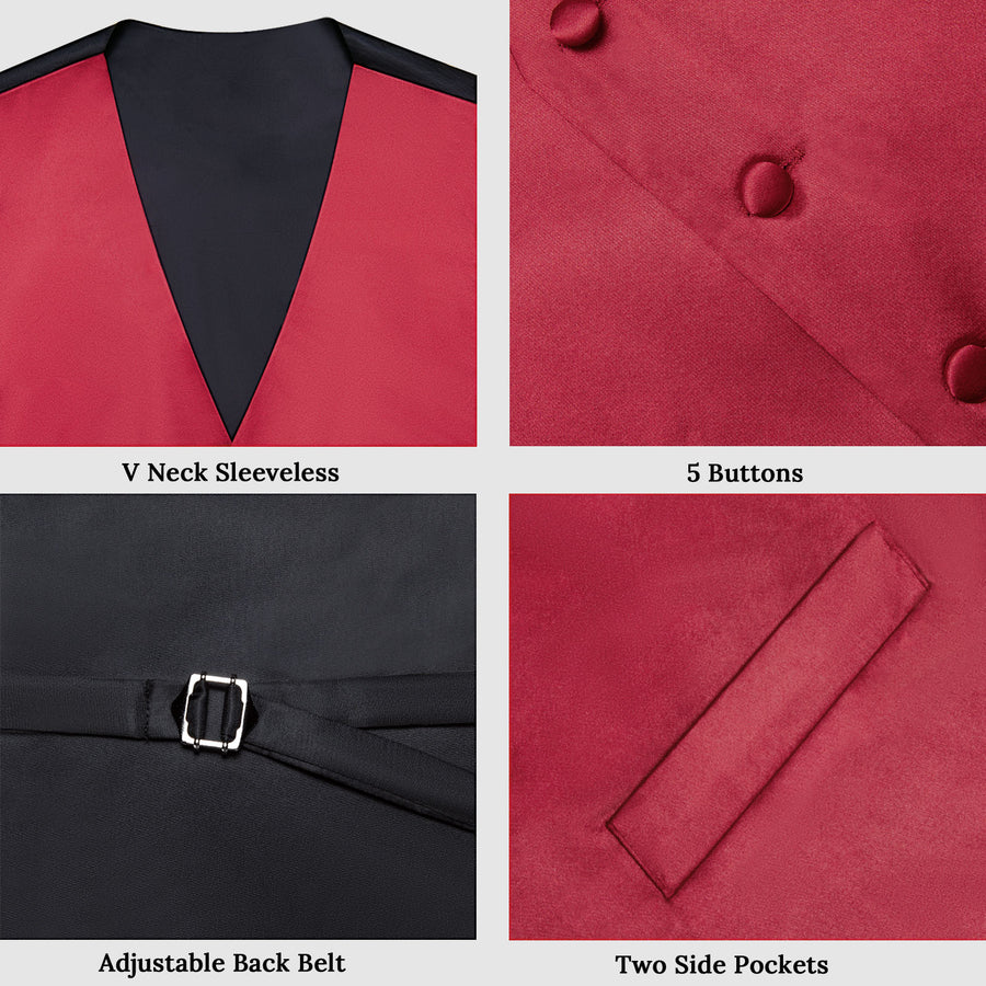 Dark Red Solid Satin Vest Set vest set    - Sophisticated Gentlemen