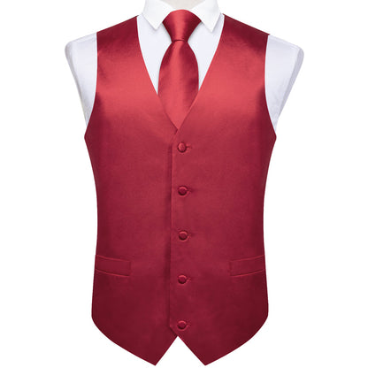 Dark Red Solid Satin Vest Set vest set    - Sophisticated Gentlemen