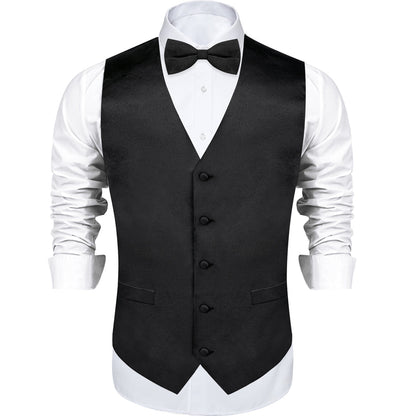 Black Solid Silk Vest Set vest set S (Chest 40")   - Sophisticated Gentlemen