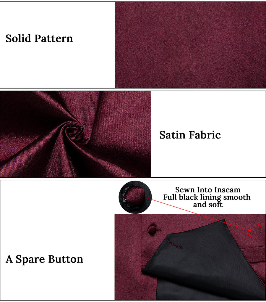 Burgundy Red Solid Satin Vest Set vest set    - Sophisticated Gentlemen