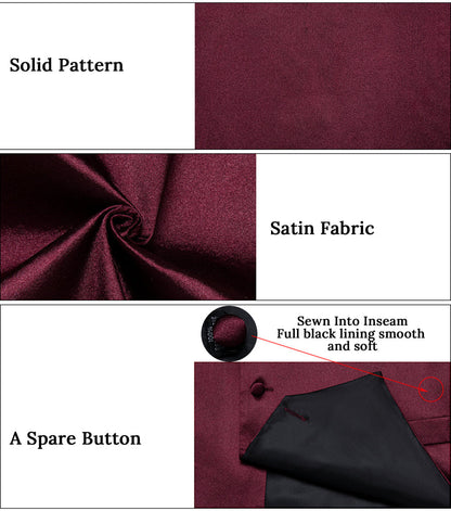 Burgundy Red Solid Satin Vest Set vest set    - Sophisticated Gentlemen