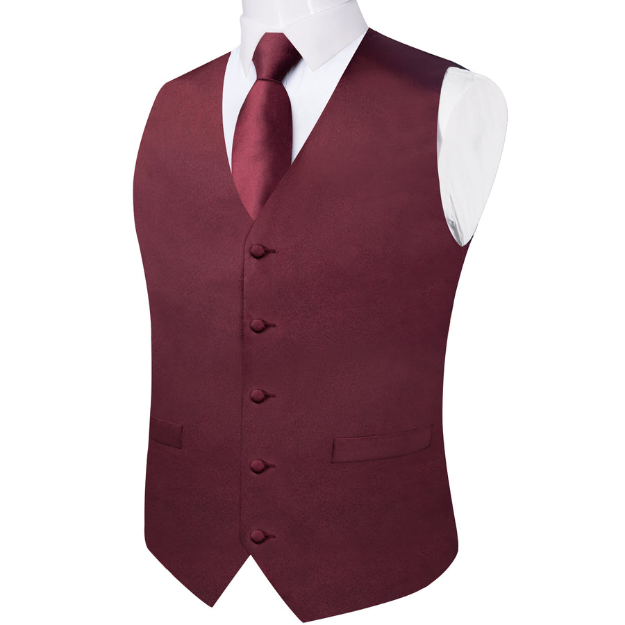 Burgundy Red Solid Satin Vest Set vest set    - Sophisticated Gentlemen