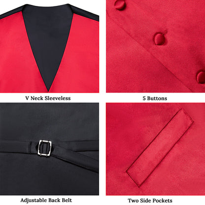 Classic Red Solid Satin Men's Vest Set vest set    - Sophisticated Gentlemen
