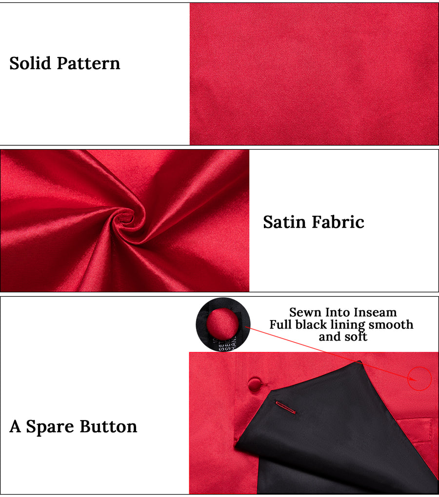 Classic Red Solid Satin Men's Vest Set vest set    - Sophisticated Gentlemen