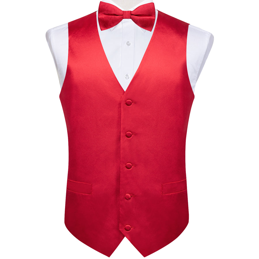 Satin Classic Red Solid Men's Bowtie Vest Set vest set S (Chest 40")   - Sophisticated Gentlemen