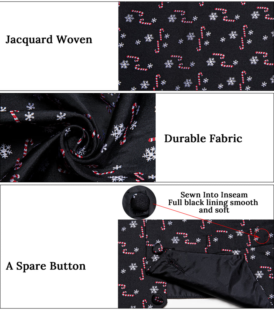 Christmas Black Red Candy Cane Novelty Satin Vest Set vest set    - Sophisticated Gentlemen