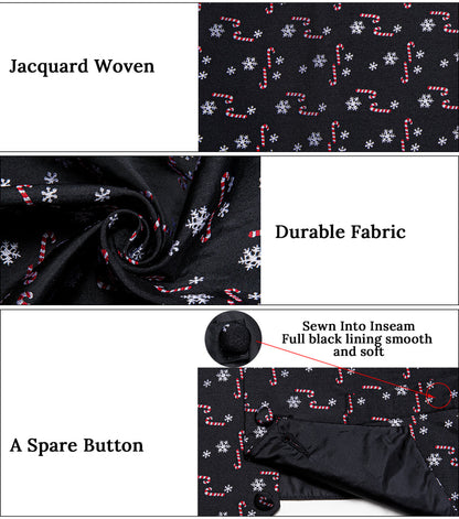 Christmas Black Red Candy Cane Novelty Satin Vest Set vest set    - Sophisticated Gentlemen