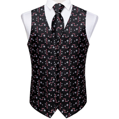 Christmas Black Red Candy Cane Novelty Satin Vest Set vest set    - Sophisticated Gentlemen