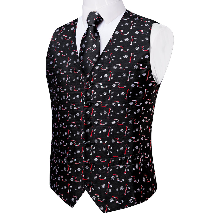 Christmas Black Red Candy Cane Novelty Satin Vest Set vest set    - Sophisticated Gentlemen