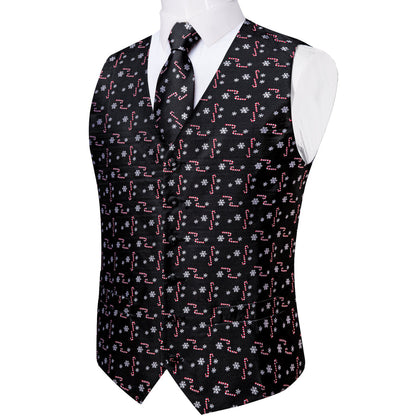 Christmas Black Red Candy Cane Novelty Satin Vest Set vest set    - Sophisticated Gentlemen