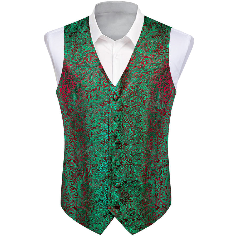 Green Red Paisley Splicing Jacquard Men's Vest Set vest set    - Sophisticated Gentlemen
