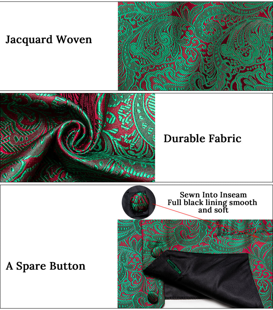 Green Red Paisley Men's Vest Set vest set    - Sophisticated Gentlemen